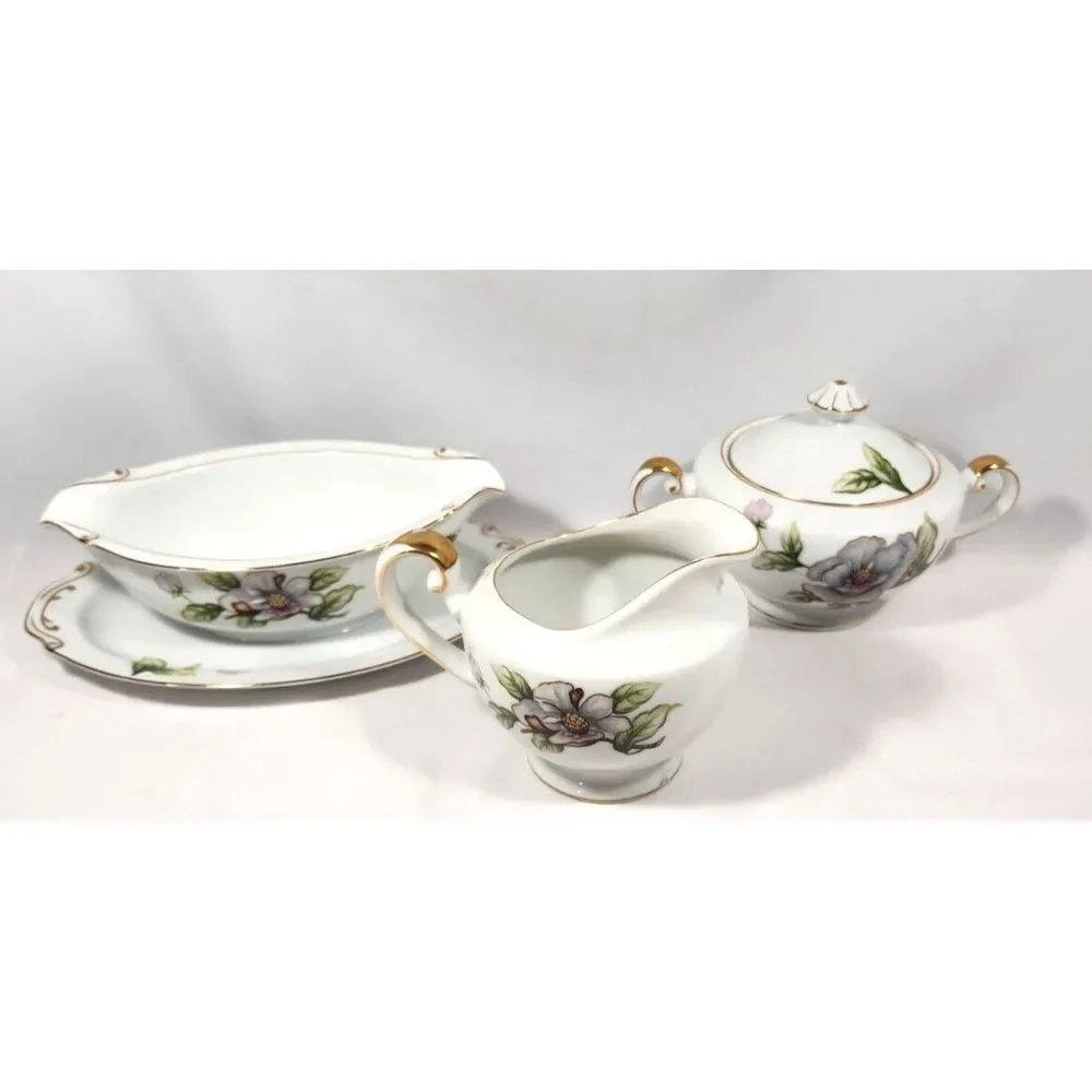 (lot of 3) 1950's Roselyn China DOGWOOD Creamer Sugar Bowl w/Lid Gravy Boat